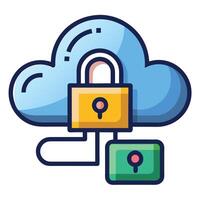 Elegant Secure Cloud Storage Icon with a Lock and Isolated Background vector