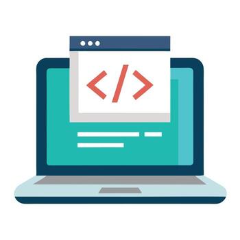 elegante ordenador portátil icono con html y css código visible y aislado antecedentes vector