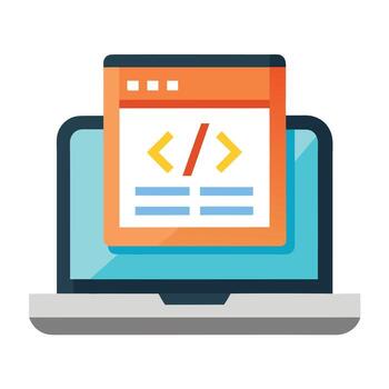 moderno ordenador portátil icono con html y css código visible y aislado antecedentes vector