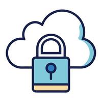 Modern Secure Cloud Storage Icon with a Lock and Isolated Background vector