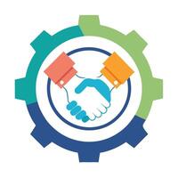 Elegant Two Gears Interlocking Icon with a Collaboration Symbol and Isolated Background vector