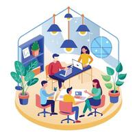 Modern Shared Workspace Icon with Desks and Isolated Background vector