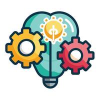 Modern Brain Icon with Gears Turning and Isolated Background vector