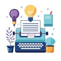 Modern Typewriter Icon with Paper and Isolated Background vector