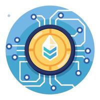Elegant Coin Icon with a Digital Circuit and Isolated Background vector