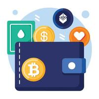 Wallet Icon with Cryptocurrency and Isolated Background vector