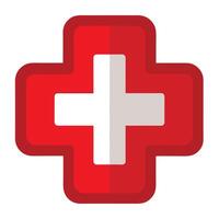 Red Cross Icon with Flat Design and Isolated Background vector
