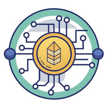 Modern Coin Icon with a Digital Circuit and Isolated Background vector