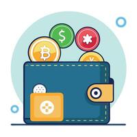 Elegant Wallet Icon with Cryptocurrency and Isolated Background vector