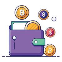 Digital Wallet Icon with Cryptocurrency and Isolated Background vector