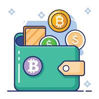 Modern Wallet Icon with Cryptocurrency and Isolated Background vector
