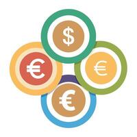 Modern Icon Featuring Multiple Currency Symbols and Isolated Background vector