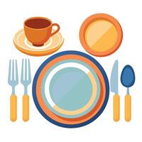 Modern Set of Plates and Cutlery Icon and Isolated Background vector