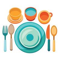 Set of Plates and Cutlery Icon and Isolated Background vector