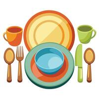 Elegant Set of Plates and Cutlery Icon and Isolated Background vector