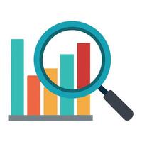 Elegant Magnifying Glass Icon over Bar Graph and Isolated Background vector