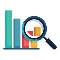 Modern Magnifying Glass Icon over Bar Graph and Isolated Background vector