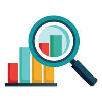 Magnifying Glass Icon over Bar Graph and Isolated Background vector