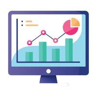 Modern Computer Screen Icon with a Data Analysis and Isolated Background vector