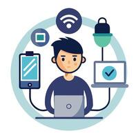 Person Icon Unplugging from Devices and Isolated Background vector
