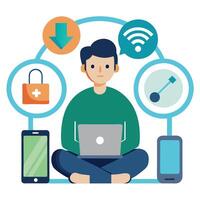 Modern Person Icon Unplugging from Devices and Isolated Background vector