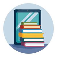 Tablet Icon with a Stack of E-books and Isolated Background vector