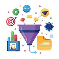 Elegant Funnel Icon with Marketing Analytics and Isolated Background vector