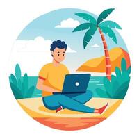 Person Working on a Laptop Icon and Isolated Background vector
