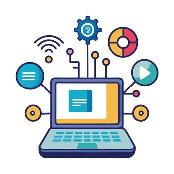 Laptop Icon with Digital Transformation Elements and Isolated Background vector