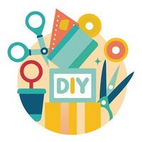 Elegant Scissors and Glue Icon with a Craft Project and Isolated Background vector