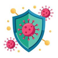 Shield Icon Blocking Virus Particles and Isolated Background vector