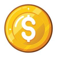 Shiny Dollar Coin Icon Isolated on a White Background vector