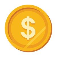 Elegant Gold Dollar Coin Icon in Flat Style and Isolated Background vector