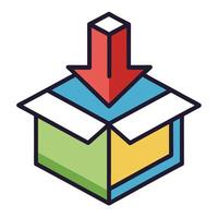 Elegant Downward Arrow Icon with a Box and Isolated Background vector