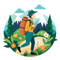 Backpacker Icon Exploring Nature and Isolated Background vector