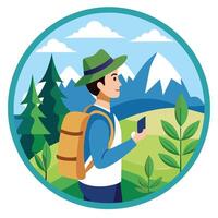 Elegant Backpacker Icon Exploring Nature and Isolated Background vector