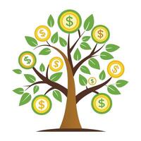 Modern Tree Icon with Money as Leaves and Isolated Background vector