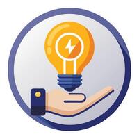 Modern Glowing Light Bulb Icon with a Hand and Isolated Background vector