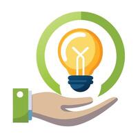 Elegant Glowing Light Bulb Icon with a Hand and Isolated Background vector