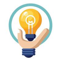 Glowing Light Bulb Icon with a Hand and Isolated Background vector