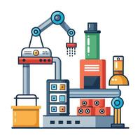 Production Line Icon with Robots and Isolated Background vector
