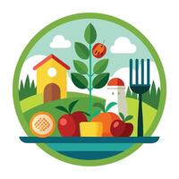 Plate Icon with Fresh Produce and Isolated Background vector