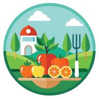 Elegant Plate Icon with Fresh Produce and Isolated Background vector