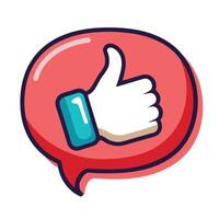 elegante habla burbuja icono con un pulgares arriba y aislado antecedentes vector