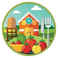 Modern Plate Icon with Fresh Produce and Isolated Background vector