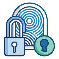 Fingerprint Lock Icon with a Key and Isolated Background vector