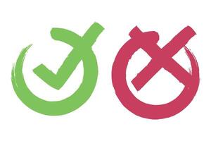 Two green and red tick marks on a white background vector