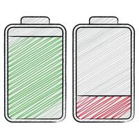 Two batteries with different colors and different levels of charge vector