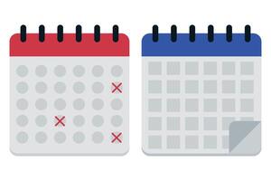 Two calendars with red and blue cross marks on them vector