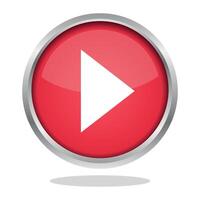 A red play button with a white arrow vector